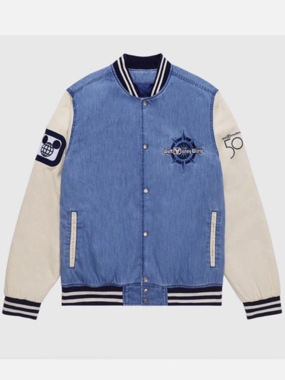 Walt Disney World 50th Anniversary Denim Varsity Jacket BoxLunch Exclusive XS
